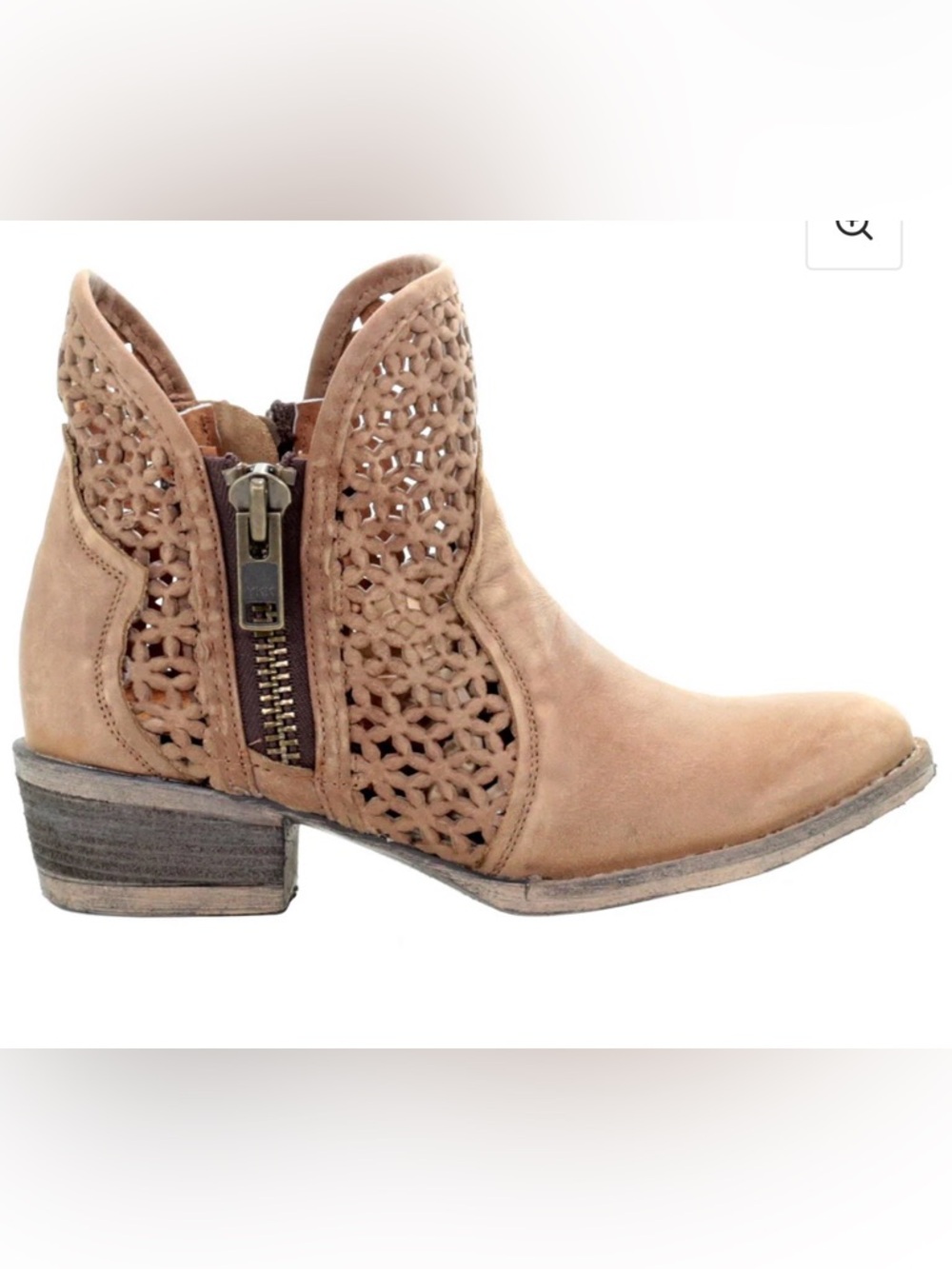 CIRCLE G CORRAL Women Sz 6.5 Cowhide Leather Cutout Short Boot Tan NWOB